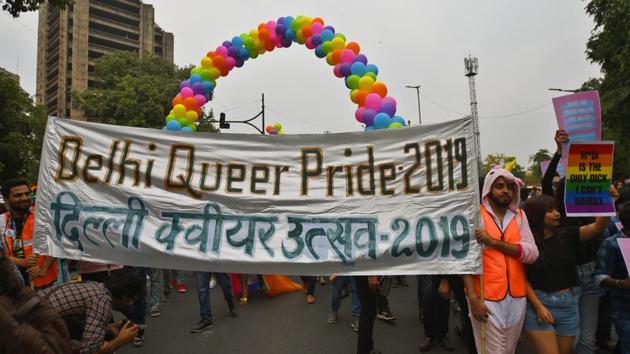 People carry the banner of the Delhi Queer Pride. While June is designated as the international pride month, the pride parades in India take place in different months for different cities. The Delhi Queer Pride usually takes place on the last Sunday of November. (Amal KS / HT Photo) People carry the banner of the Delhi Queer Pride. While June is designated as the international pride month, the pride parades in India take place in different months for different cities. The Delhi Queer Pride usually takes place on the last Sunday of November. (Amal KS / HT Photo)
