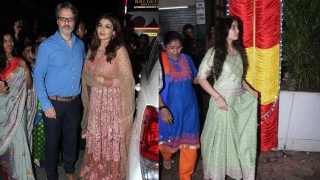 Raveena Tandon with daughter and husband at her driver’s wedding in Mumbai.(Varinder Chawla)