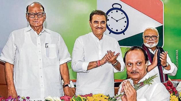 NCP leaders Sharad Pawar, Praful Patel, Chhagan Bhujbal and Ajit Pawar on October 30.(PTI File)