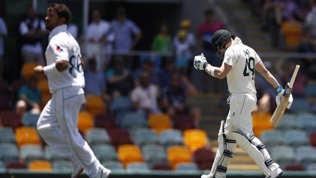 Steve Smith of Australia looks dejected after being dismissed by Yasir Shah of Pakistan during day three of the 1st Domain Test.(Getty Images)