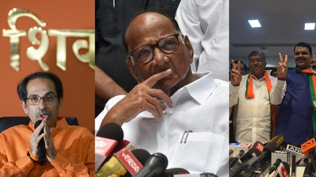 A tally of 145 seats was needed to prove the majority in the assembly and form the government. After declaration of the results on October 24, the Shiv Sena declined to support BJP demanding an equal share in the government and split tenure for the CM post at 2.5 years for both parties. (HT Photo)