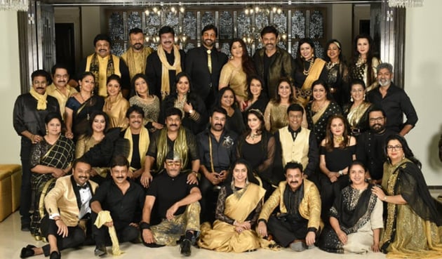 Chiranjeevi hosted a party for 80s stars at his residence in Hyderabad.