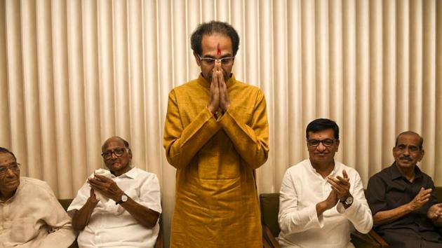 Shiv Sena chief Uddhav Thackeray after he was elected as Maharashtra Chief Minister by Shiv Sena , NCP and Congress alliance at Trident hotel, BKC in Mumbai, India, on Tuesday, November 26, 2019.(HT Photo) Shiv Sena chief Uddhav Thackeray after he was elected as Maharashtra Chief Minister by Shiv Sena , NCP and Congress alliance at Trident hotel, BKC in Mumbai, India, on Tuesday, November 26, 2019.(HT Photo)
