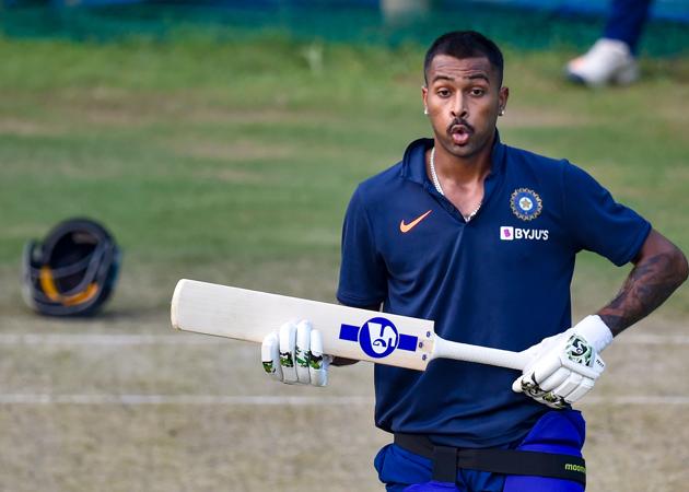 Mohali: Indian cricketer Hardik Pandya during a practice session ahead of their 2nd T-20 match against South Africa, in Mohali, Monday, Sept. 16, 2019.(PTI)