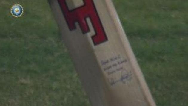 Prithvi Shaw’s bat carries a special message.(BCCI/ Twitter)