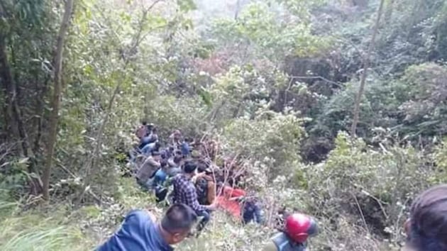 18 people died after a bus skidded off a highway in Nepal.(Twitter:@DDNewsLive) 18 people died after a bus skidded off a highway in Nepal.(Twitter:@DDNewsLive)