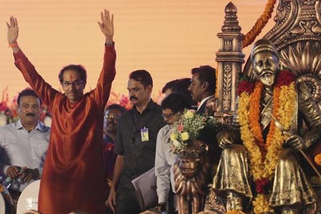 Shiv Sena party leader Uddhav Thackeray waves to supporters as he arrives to takes oath as Maharashtra chief minister in Mumbai.(AP) Shiv Sena party leader Uddhav Thackeray waves to supporters as he arrives to takes oath as Maharashtra chief minister in Mumbai.(AP)