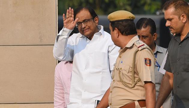 New Delhi, India -October 24, 2019: Former Union finance minister P. Chidambaram arrives at Rouse Avenue Court in New Delhi(Sanchit Khanna/HT PHOTO)