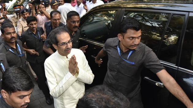 Shiv Sena chief Uddhav Thackeray for Maharashtra Vikas Aaghadi's meeting reached YB Chavan in Mumbai (Anshuman Poyrekar/HT Photo) Shiv Sena chief Uddhav Thackeray for Maharashtra Vikas Aaghadi's meeting reached YB Chavan in Mumbai (Anshuman Poyrekar/HT Photo)