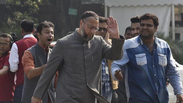 AIMIM MP Asaduddin Owaisi speaks to the media during the winter session of Parliament, in New Delhi.(Sanjeev Verma/HT PHOTO) AIMIM MP Asaduddin Owaisi speaks to the media during the winter session of Parliament, in New Delhi.(Sanjeev Verma/HT PHOTO)