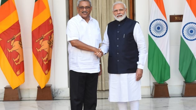 Gotabaya Rajapaksa held talks with Prime Minister Narendra Modi on ways to push the bilateral relations and undertake developmental activities jointly in the island nation, including those benefiting ethnic Tamils. (HT photo by Mohd Zakir)