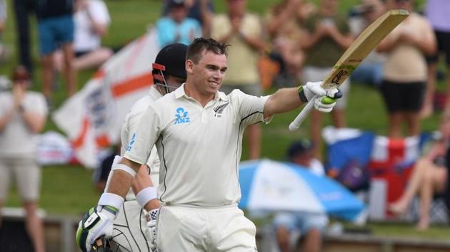 New Zealand's Tom Latham celebrates his century.(REUTERS)