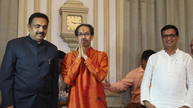 Newly elected Maharashtra Chief Minister Uddhav Thackeray along with minister addressing to media at Sahyadri Guest House after attending his first cabinet meeting in Mumbai, India, on Sunday, November 2, 2011.(Bhushan Koyande/ HT Photo) Newly elected Maharashtra Chief Minister Uddhav Thackeray along with minister addressing to media at Sahyadri Guest House after attending his first cabinet meeting in Mumbai, India, on Sunday, November 2, 2011.(Bhushan Koyande/ HT Photo)