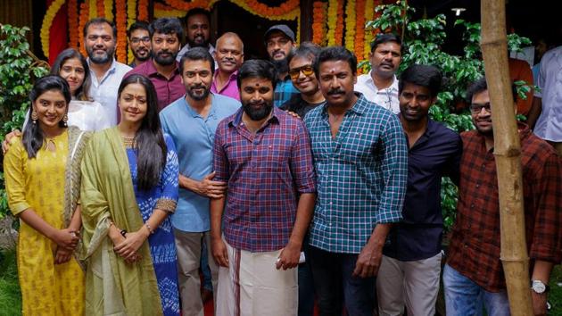 Jyotika with the cast and crew of her film.
