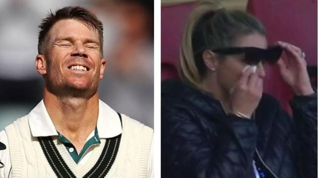 David Warner’s wife Candice gets emotional after husband scores unique triple hundred against Pakistan(HT Collage)