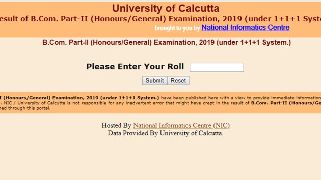 Calcutta University B Com Part 2 results 2019. (Screengrab)