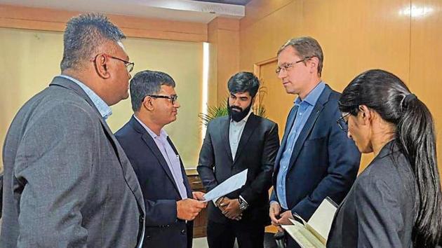 Zurich International AG CEO Daniel Bircher (second from right) with NIAL officials.(HT Photos/SOURCED)