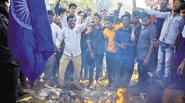 On January 1, 2018, riots broke out in various parts of Pune district on the occasion of the 200th commemoration day of the Bhima-Koregaon battle in which the East India Company defeated the Peshwas with the help of Dalit soldiers. One person was killed in these riots and at least 11 arrested, two of whom are out on bail.(HT/ FILE PHOTO) On January 1, 2018, riots broke out in various parts of Pune district on the occasion of the 200th commemoration day of the Bhima-Koregaon battle in which the East India Company defeated the Peshwas with the help of Dalit soldiers. One person was killed in these riots and at least 11 arrested, two of whom are out on bail.(HT/ FILE PHOTO)