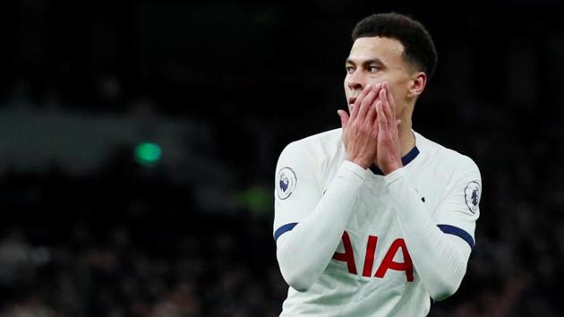 Tottenham Hotspur's Dele Alli reacts after missing a chance to score.(Reuters)