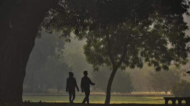 People walk inside a park on a cold winter morning near Humayun tomb in New Delhi.(Biplov Bhuyan/HT PHOTO) People walk inside a park on a cold winter morning near Humayun tomb in New Delhi.(Biplov Bhuyan/HT PHOTO)