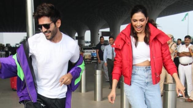 Kartik Aaryan teaches Deepika Padukone the Dheeme Dheeme step.(Varinder Chawla)