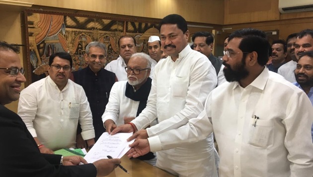 Congress’s Nana Parole filing his nomination for the Vidhan Sabha Speaker’s post on Saturday. (HT PHOTO) Congress’s Nana Parole filing his nomination for the Vidhan Sabha Speaker’s post on Saturday. (HT PHOTO)