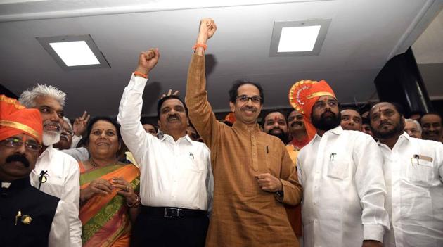 Maharashtra Chief Minister Uddhav Thackeray along with MLAs after the Shiv Sena-NCP-Congress alliance won the floor test in the Maharashtra Assembly, in Mumbai on Saturday. (ANI Photo) Maharashtra Chief Minister Uddhav Thackeray along with MLAs after the Shiv Sena-NCP-Congress alliance won the floor test in the Maharashtra Assembly, in Mumbai on Saturday. (ANI Photo)