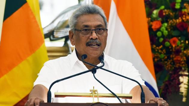 Sri Lankan President Gotabaya Rajapaksa at Hyderabad House in New Delhi on Friday.(Mohd Zakir/HT PHOTO.)