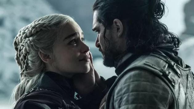 Emilia Clarke and Kit Harington in a still from Game of Thrones.