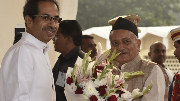 CM Uddhav Thackeray with Maharashtra Governor Bhagat Singh Koshyari at Vidhan bhavan in Mumbai(Anshuman Poyrekar/ HT Photo)