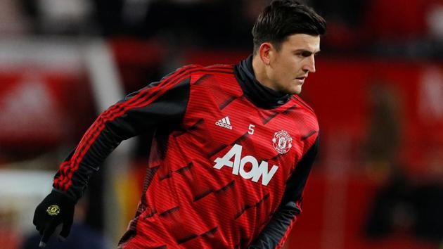 Manchester United's Harry Maguire during the warm up before the match.(REUTERS)