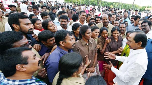 Telangana Chief Minister K. Chandrashekar Raoduring a meeting with RTC employees at Pragathi Bhavan in Hyderabad. (ANI) Telangana Chief Minister K. Chandrashekar Raoduring a meeting with RTC employees at Pragathi Bhavan in Hyderabad. (ANI)