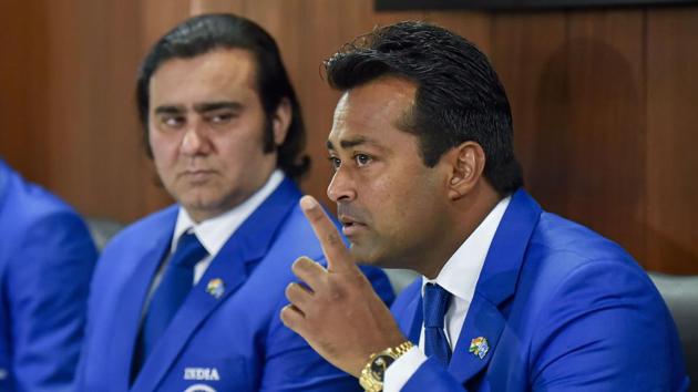 Leander Paes(R) and non-playing captain Rohit Rajpal addresses a press conference at DLTA, in New Delhi. (PTI) Leander Paes(R) and non-playing captain Rohit Rajpal addresses a press conference at DLTA, in New Delhi. (PTI)