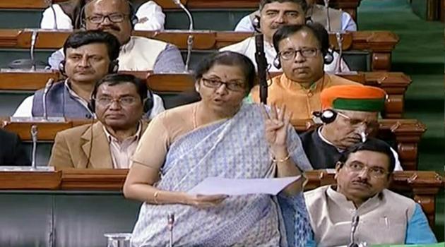 Union Finance minister Nirmala Sitharaman speaks in Lok Sabha during the ongoing winter session of Parliament, in New Delhi on Monday. (ANI Photo/ LSTV TV Grab)