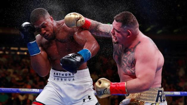 Andy Ruiz Jr with Anthony Joshua during their first fight.(Action Images via Reuters)