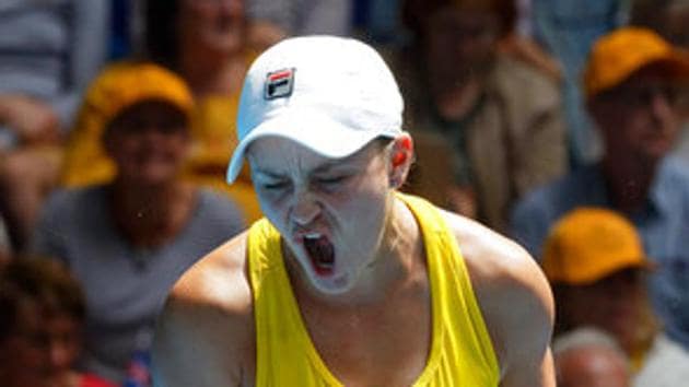 Australia's Ash Barty reacts during a match.(AP)