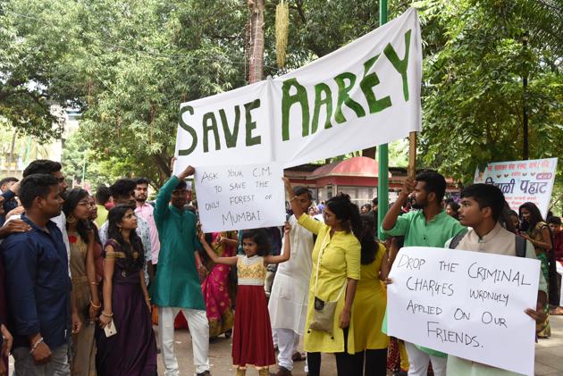 NGOs protest against tree felling in Aarey near Masunda lake, Thane. (Praful Gangurde) NGOs protest against tree felling in Aarey near Masunda lake, Thane. (Praful Gangurde)