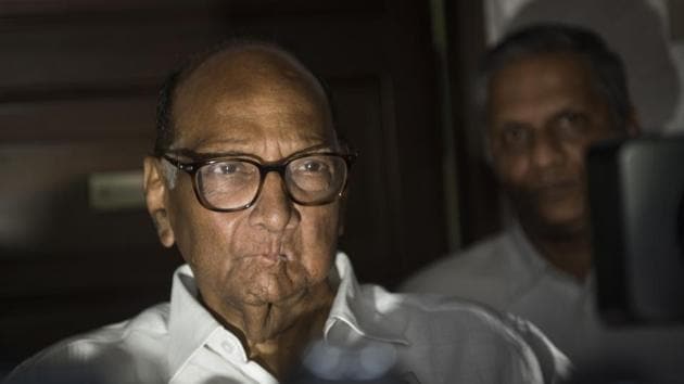 Sharad Pawar talks to media after meeting with Ajit Pawar at his residence in Mumbai in September 2019. (Pratik Chorge/HT Photo) Sharad Pawar talks to media after meeting with Ajit Pawar at his residence in Mumbai in September 2019. (Pratik Chorge/HT Photo)