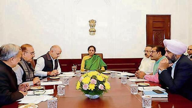 Union Minister for Finance and Corporate Affairs Nirmala Sitharaman in a meeting with the Finance Ministers of Kerala, Rajasthan, Punjab, Madhya Pradesh, Chhattisgarh, and Delhi, in New Delhi on Wednesday. (Photo: ANI) Union Minister for Finance and Corporate Affairs Nirmala Sitharaman in a meeting with the Finance Ministers of Kerala, Rajasthan, Punjab, Madhya Pradesh, Chhattisgarh, and Delhi, in New Delhi on Wednesday. (Photo: ANI)