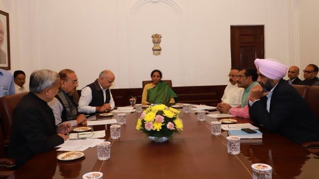 The finance ministers of Delhi, Punjab, Puducherry and Madhya Pradesh and representatives Kerala, Rajasthan, Chattisgarh and West Bengal attended the meeting.(Photo: MSBADAL/ Twitter)