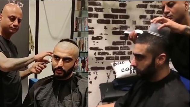Arjun gets his hair shaved off during the making of Panipat.