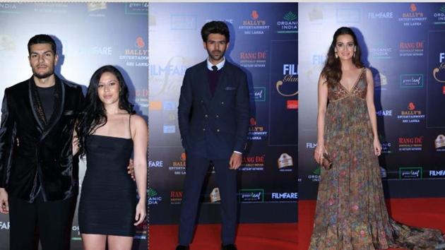 Krishna Shroff with boyfriend, Kartik Aaryan, Dia Mirza at Filmfare Glamour and Style Awards. (VARINDER CHAWLA) Krishna Shroff with boyfriend, Kartik Aaryan, Dia Mirza at Filmfare Glamour and Style Awards. (VARINDER CHAWLA)