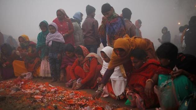 Devotees offer prayers as they arrive in Bariyarpur. In August 2016, the Nepalese Supreme Court, in response to a petition, issued an order to the government to stop animal sacrifices at Gadhimai fair. This time temple authorities banned the sacrifice of pigeons only in symbolic honour of the verdict as the bird is a sign of peace, said the Gadhimai Festival Main Committee. (Navesh Chitrakar / REUTERS)