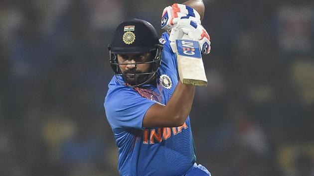 India's Rohit Sharma plays a shot.(PTI)