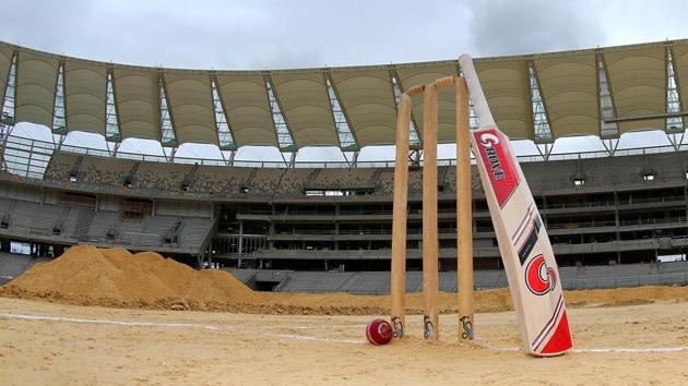 Cricket stumps, bat and ball during the new Perth Stadium Tour.(Getty Images)