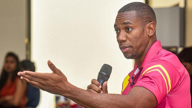 Jamaican sprinter Yohan Blake at the launch of Road safety World Series.(PTI)