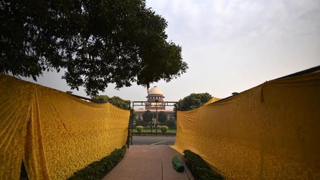 A view of the Supreme Court seen through a tent on Constitution Day in New Delhi. (Biplov Bhuyan/HT PHOTO) A view of the Supreme Court seen through a tent on Constitution Day in New Delhi. (Biplov Bhuyan/HT PHOTO)