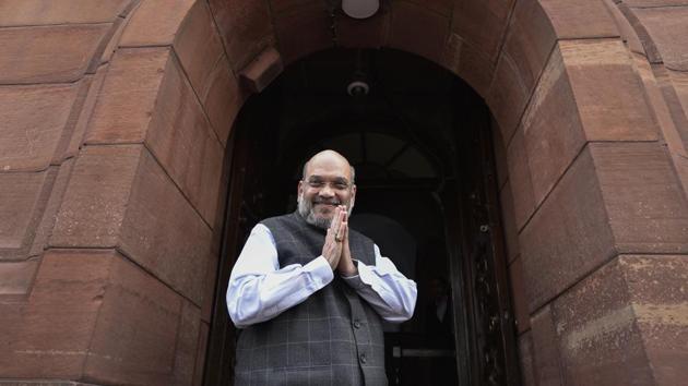 Union Home Minister Amit Shah arrives to attend the ongoing winter session of Parliament, at Parliament House, in New Delhi on Wednesday, November 27, 2019. (Burhaan Kinu/HT PHOTO) Union Home Minister Amit Shah arrives to attend the ongoing winter session of Parliament, at Parliament House, in New Delhi on Wednesday, November 27, 2019. (Burhaan Kinu/HT PHOTO)