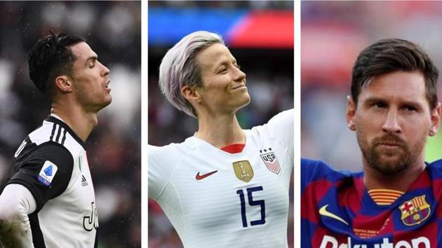 Cristiano Ronaldo, Megan Rapinoe and Lionel Messi (L-R).(HT Collage)