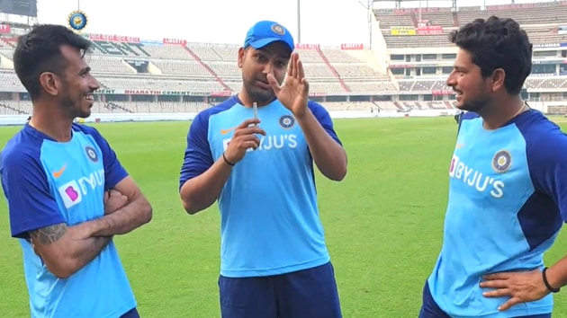 Yuzvendra Chahal, Kuldeep Yadav with Rohit Sharma.(BCCI)